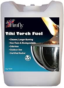 Firefly Fuel Tiki Torch Fuel – Clean-Burning Outdoor Lamp Oil for Tiki Torches and Lanterns. Low Smoke, Pure, Odorless Formula, Long-Lasting – Outdoor Patio & Garden Use - 5 Gallons