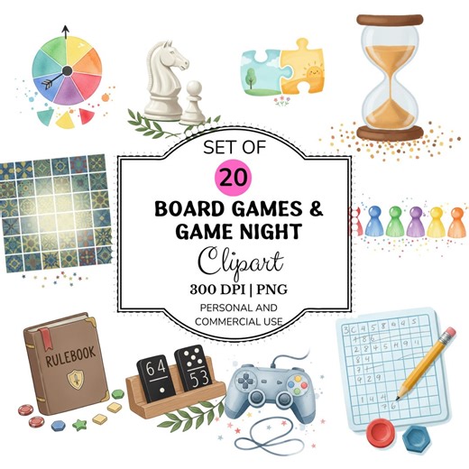 Board Games & Game Night Clipart PNG Bundle, Family Hobby Watercolor Icons - Etsy Canada