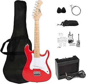 32 Inch Kids Electric Guitar Beginner Kit, Junior Size Mini Electric Guitar for Children with 5W Amplifier and Guitar bag, Unisex Red
