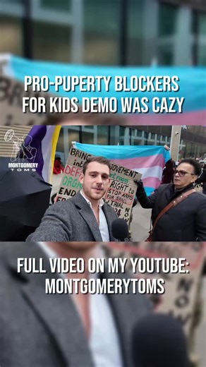 Montgomery Toms on Instagram: "🏳️‍⚧️: Pro-puberty blockers for kids demo was CRAZY! How can we be almost 20 years on with this regressive “gender” debate, with court rulings clearly defining two sexes and puberty blockers banned for children, yet it all seems to be resurfacing again? The UK now wants to trial puberty blockers again on kids - I joined a demonstration last week to oppose this. Predictably, the pro-medicalisation-of-children brigade turned up with a counter-protest. Instead of eng