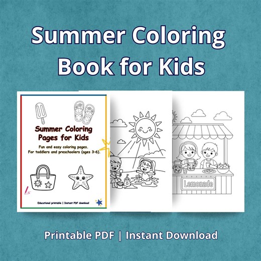 Summer Coloring Book for Kids | 39 Summer Coloring Pages Printable | Summer Activities for Kids | Beach Coloring Pages | Instant Download - Etsy