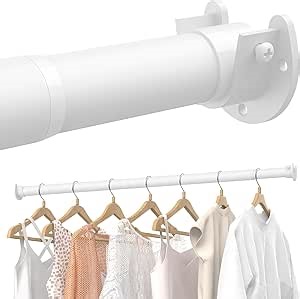 Supforce Closet Rods for Hanging Clothes, 17 to 39 Inches Stepless Adjustable Metal Closet Rod, 1.3 Inches Heavy Duty Clothes Hanging Rod for Closet Wardrobes Laundry RV, White