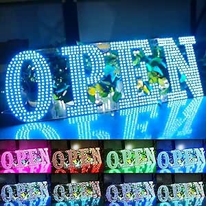 RGB 30"x10" Large LED Open Signs for Business Super Bright Unique Design RGB Open Sign with Hanging Installation for Window Stores Bar Hotel Retail Shops Salon Restaurant Office