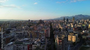 Tirana Albania capital city aerial drone residential builds view clear skyline