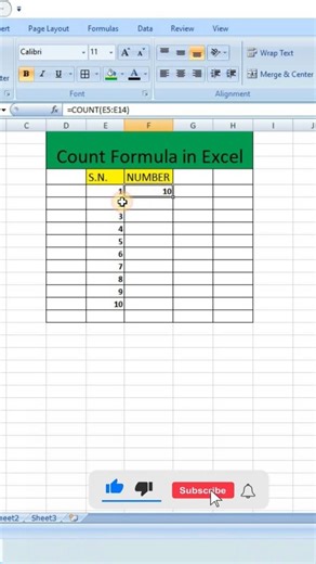 How to use count formula in excel