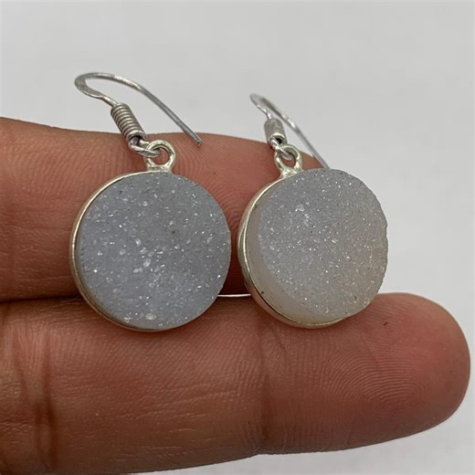 Agate Druzy Silver Earring, Natural Agate Druzy Gemstone Ethnic Style Handmade .925 Sterling Silver Earring - Etsy