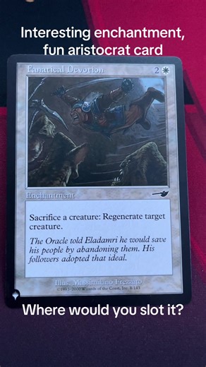 Fanatical Devotion is a fun card to throw in aristocrat style decks that sacrifice for value. I’ll have to decide which deck I want to throw this in but there is a decent amount of potential here for some shenanigans. #mtgcommunity #mtgtiktok #magicthegathering #mtg #Magic