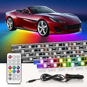 6PCS Chasing Underglow Kit for Cars Trucks SUV RV with RF Remote Control, Dreamcolor RGB-IC Underbody Lights, Accent Neon Strip Lights Vehicle Exterior Lighting Multi-Color Waterproof 12V