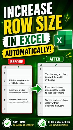 Don't waste time by adjusting row size manually. Learn this easy tip. #MSExcel