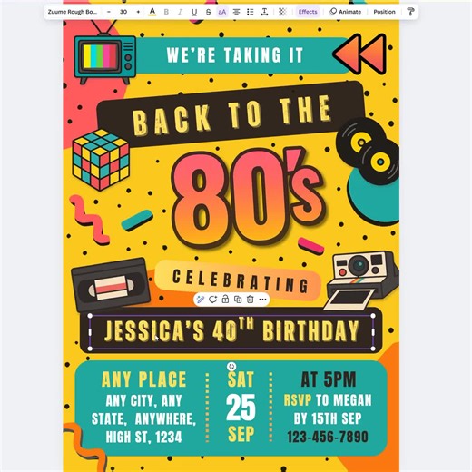 Back To The 80S Party Invitation – 40Th Birthday Invite (Editable Template)