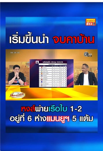 เริ่มขึ้นนำ แต่จบคาบ้าน! ศึกพรีเมียร์ลีก หงส์แดงขึ้นนำก่อน แต่มาเจอดรามาท้ายเกม สุดท้ายพ่ายคาบ้านให้กับ เรือใบสีฟ้า แมนเชสเตอร์ ซิตี้ ด้วยสกอร์ 1-2 ทำให้เรือใบยังอยู่ในเส้นทางลุ้นแชมป์ ขณะที่หงส์แดงอยู่ที่ 6 ห่างแมนยูฯ เพื่อนรักที่อยู่ท็อปโฟร์อยู่ 5 แต้ม #ครอบครัวข่าว3 #ข่าวช่อง3 #เรื่องเล่าเช้านี้ #แมนซิตี้ #ลิเวอร์พูล