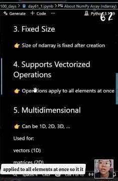 Day 62️⃣ – NumPy ndarray 📐Day62 #Python #NumPyArray #ndarray #LearnPython #DataScience
