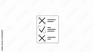 Vote ballot bw outline 2D object animation. Cross reject. Application survey. Checklist checkmark x monochrome linear cartoon 4K video. Paper ballot animated element isolated on white background