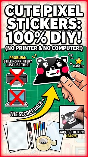 Cute Pixel Stickers: 100% DIY! (NO PRINTER & NO COMPUTER!)#shorts #diy #pixelart