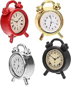 STOBOK 4Pcs Miniature Alarms Dollhouse Decoration Accessories, Cute Tiny Alarm Clocks Miniture House Clock for DIY Craft Minihouse Accessories 1:12 Scale Miniature Scene Dollhouse Ornaments