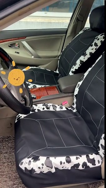 Autoking Cover Cow Pattern Car Seat Cover Set 2Pcs Full Set Universal Seat Fit For Most Car Milk Color 2 Seat