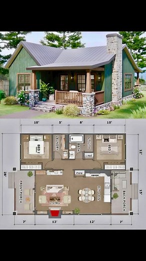 19K views · 150 reactions |  A cozy green cottage with a stone chimney and a welcoming front porch.  #inspiration #dreamhouse Ctto  | 퐓퐇퐄 퐂퐎퐙퐘 퐁퐋퐎퐎퐌 | Facebook