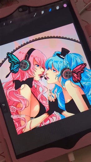 Luka x Miku fanart 💖 Who remembers this iconic cover for Magnet?? Also it's totally T.a.T.u coded, did you hear that apparently they made up and started performing together again?? The world is healing 😭 #hatsunemiku #miku #vocaloid #mikufanart #mikuart #procreateart #artreveal #cuteart #girlyart #digitalillustrations | Jessica Luna