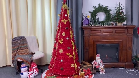 Bringstar 6ft Red Pop Up Christmas Tree Pre Lit with 150 Lights, Pre Decorated Artificial Xmas Tree with Ornaments, Easy Setup & Foldable for Storage