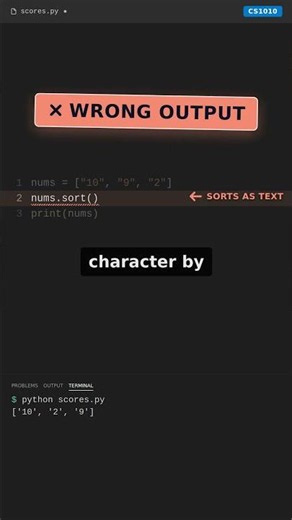 Python: why does 10 sort before 9? (CS1010)