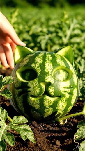 Watermelon growing in cat mold