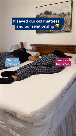 Split the bed, not the relationship: Perfect sleep for both sides. Don't settle for one size fits all. See how the Dual Comfort Mattress Topper stacks up against traditional mattress toppers. | Helix Sleep