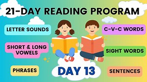 3.2K views · 111 reactions | Learn to Read thru 21-Day Reading Program for Children. Letter Sounds | Short & Long Vowels | SightWords | Phrases | Reading Short and Easy Sentences. | DAY 13 | Read Kids | Facebook