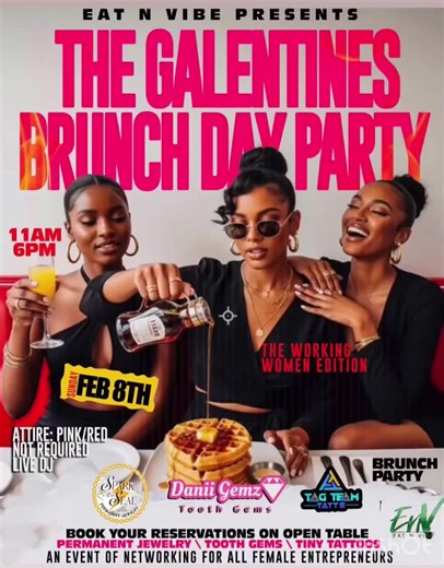 Quiet money. Loud success. Unlimited vibes. Galentine’s Day Brunch: Working Woman Edition is taking over Eat-N-Vibe on Sunday, February 8th from 11–6. Sip on 2-for-1 specialty lemon drops crafted for the women who move differently: 🍋 Quiet Money Mango Lemon Drop 🍑 Memphis Elite Peach Lemon Drop 🍓 Soft Launch Strawberry Lemon Drop While you brunch, elevate your look with luxury boss-girl services: ✨ Permanent Jewelry by Spark and Seal Permanent Jewelry 💎 Tooth Gems by Danii Tooth Gems 🖊️ Fin