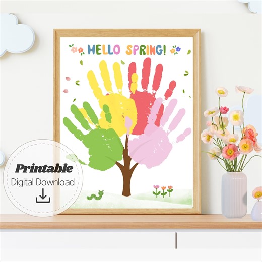 Hello Spring Handprint Craft Printable, Spring Tree Handprint Art for Kids, Preschool Daycare Spring Activity, Toddler Flower Keepsake Art - Etsy