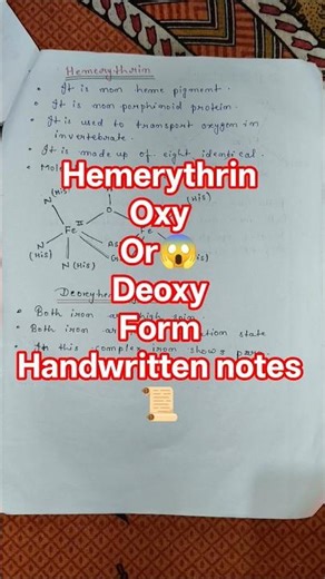 #oxyhemerythrin😱#deoxyhemerythrin#mscbiochemistry🔥#handwrittennotes📜