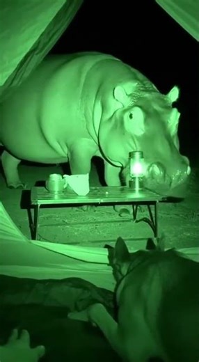 Hippo vs Campsite Table: A Night Vision Encounter