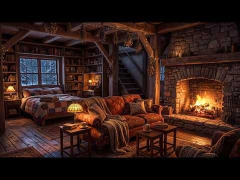 (NO MUSIC) Safe Through Winter ❄️ Cozy Fireplace & Snowstorm Sounds | Blizzard Wind for Sleep