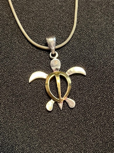 Two Tone Sterling Silver Sea Turtle Pendant Necklace - Etsy