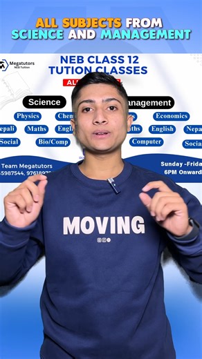 Megatutors: NEB Tuition on Instagram: "Class 12 Tuition Classes by Megatutors: 1️⃣ English, Maths, Nepali, Social 2️⃣ Physics, Chemistry, Bio/CS 3️⃣ Account, Economics, CS 📞 Contact/WhatsApp: wa.me/9779765987544 wa.me/9779769762529 📍 Location: Basundhara, Kathmandu 📅 Admissions Open — Class 12 (Science & Management), NEB 2082/83 Batch ✅ Daily live + recorded classes for anytime revision ✅ Both Online & Physical interactive sessions ✅ Exam-focused notes & materials #class12 #megatutors #nebtut