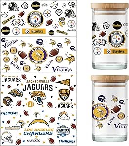 4 Sheet UV Dtf Cup Wraps for 16 Oz Glass Cups American Football Waterproof Rub on Transfers Stickers for Tumblers Cup Wood Furniture Car DIY Crafts Decor Wrap Decals (Ms08)