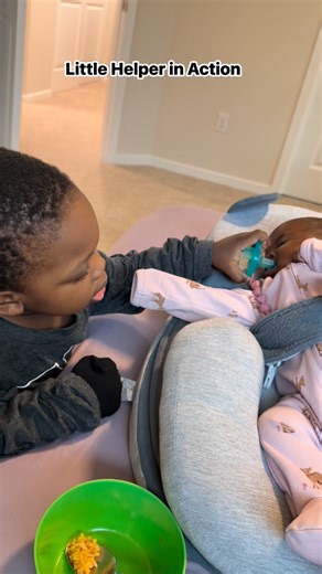 My 2-year-old was putting the pacifier into his sister’s mouth so carefully, like he just knew it was his job. The sweetest thing to watch, honestly. Moments like this make my heart so full. #triplets #newborn #tripletmom #newmom #fypシ゚ | Nneamaka Ileche