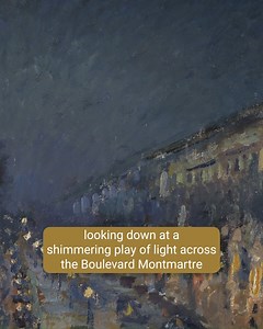 Looking down across the Boulevard Montmartre, the glamorous heart of Paris ✨ Join Belle Smith as she explores Pissarro's luminous night scene 'The Boulevard Montmartre at Night', as chosen by you for our April Picture of the Month: https://bit.ly/42TdqT0 Digital activity at the National Gallery is supported by Bloomberg Philanthropies #DigitalAccelerator #ArtHistory #Pissarro #NationalGallery | National Gallery