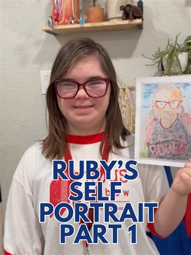 Ruby’s art teacher submitted her self portrait for an art competition! ❤️😭 Her teacher this year has been working with her using not only with her natural talents but other mediums like grids and such and it has been SO awesome to see her progress!! I mean LOOK at her self portrait!! ❤️😭 She will have to go in front of judges and talk about her process, vision and meaning behind the artwork so she has been practicing her answers!! Wish her luck!! EEK!! ❤️