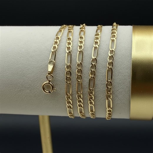 18K Solid Gold Figaro Chain Necklace 2.5mm, Italian Link Unisex Gold Chain, Spring Ring Clasp, Personalized, Gift Box - Etsy UK