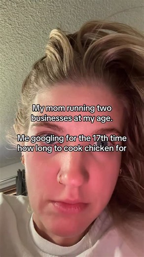 Katie Marie on Instagram: "My mom was running two businesses at my age… meanwhile I’m over here googling “how long to cook chicken” for the 47th time 😅 I’d rather be safe than sorry, so yes, I always cook it ten minutes longer than I should. We all have our strengths, okay? Mine is definitely not cooking 🤭 #momsofinstagram #momsofinsta #momsofig #motherhood #motherhoodthroughinstagram #parenting #parenthood #motherhoodunplugged #momlife #parentsofinstagram"