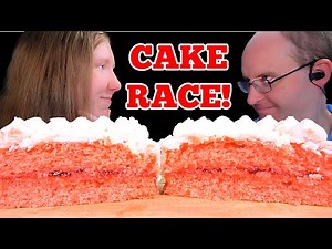 ASMR STRAWBERRY CAKE RACE MUKBANG EATING SOUNDS