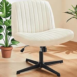 Criss Cross Chair, Armless Desk Chair no Wheels, Cross Legged Office Chair, Swivel Vanity Chair, Height Adjustable Wide Seat Computer Task Chair for Home Office (Beige)
