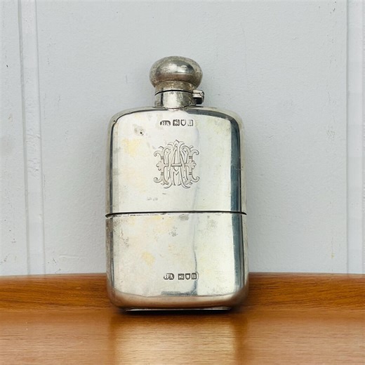 Antique Sterling Silver Flask With Hinged Top and Detachable Cup, Smooth Finish, Monogram WAM / MWA, Henry Atkins, Circa 1895, Weight 280 G - Etsy