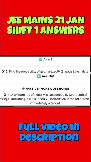 JEE Mains 21 January Shift 1 2026 Answer Key: How to Calculate Your Score #shorts #jee2026 #jeemains