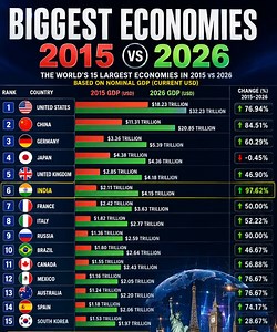 Biggest Economies in the World 2015 vs 2026 — GDP Ranking Comparison