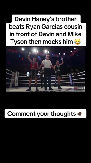 Devin Haney’s younger brother just beat Ryan Garcias cousin in a rematch in front of Devin Haney and Mike Tyson. Don’t switch up now, you guys were the same people saying he was trash… #fyp #boxing #devinhaney #ryangarcia #viral