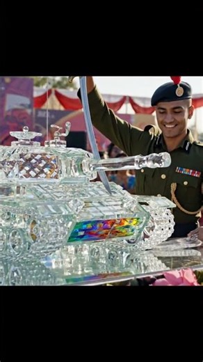 [ASMR] Soldier Cutting Army Tank cake made of glass #shorts #asmr #satisfying #relaxing