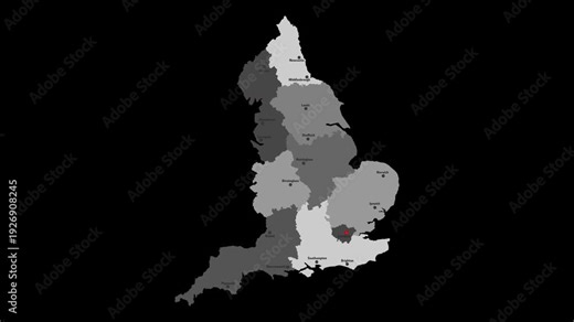 Vector map of England with names of cities and with borders city