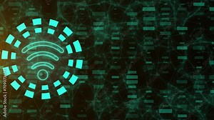 Wifi Network Connection High Tech Digital Animation Background. Global Internet Wifi Icon Animation With Plexus Network Futuristic Digital Tech Background, Network And Technology Wireless Internet Net