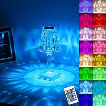 Portable Crystal Diamond Table Lamp with Touch Sensor,16 Color Remote Control Rechargeable Lamp,Acrylic Crystal Bedside Lamp,Night Light,Room Decor Lamp,Kitchen